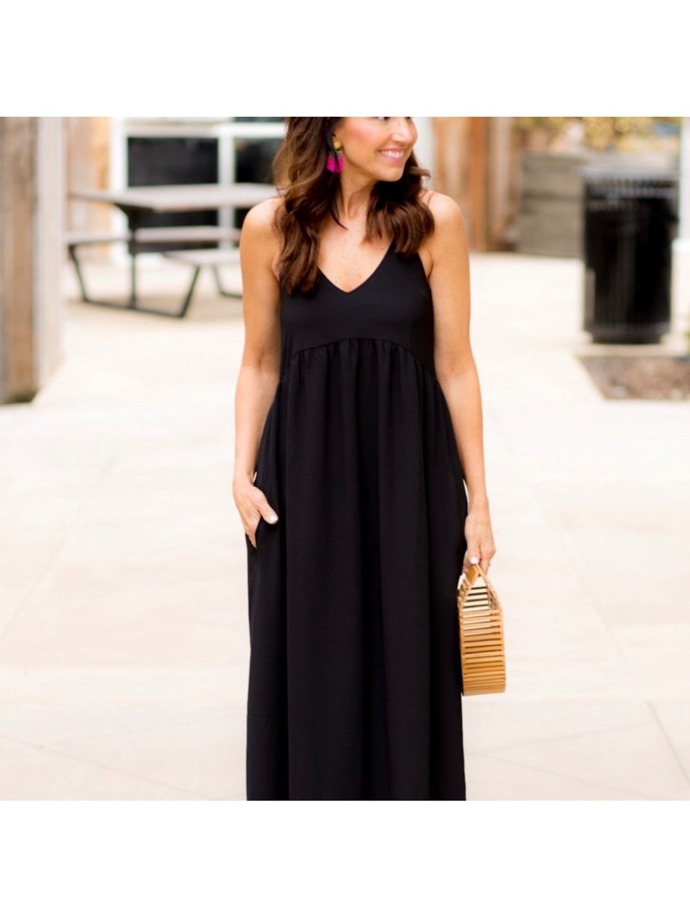 Gibson x Hi Sugarplum Black Maxi Dress Sleeveless Minimalist Quiet Luxury